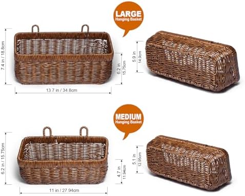 Wicker Wall Baskets Set of 2, Decorative Hanging Organizer for Kitchen, Livin...