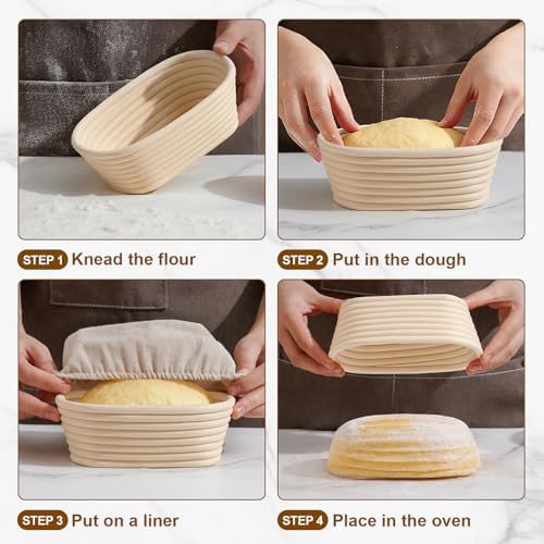 6.5 Inch Banneton Bread Proofing Basket Oval Mini Banneton Basket Set of 6, S...