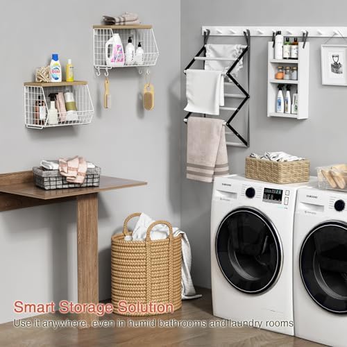 Goozii White Fruit Storage Basket for Kitchen Counter Set of 2, Wall Mount Wi...