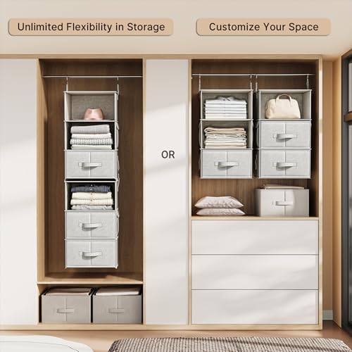 6-Shelf Hanging Closet Organizer with 3 Drawers, Separable, Silver Gray