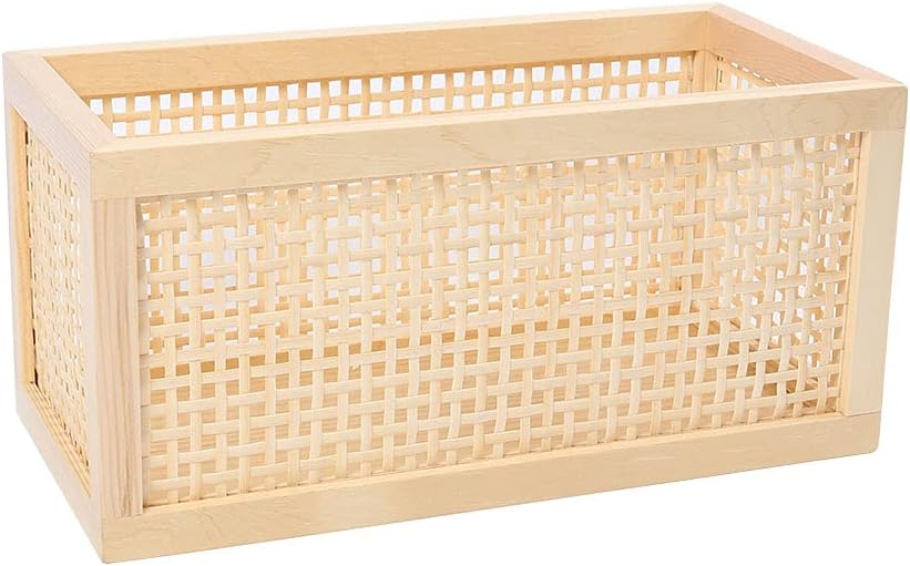 Small Rectangular Rattan Woven Wooden Storage Basket