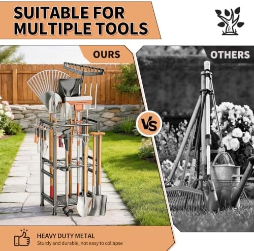 Garden Tool Organizer Rack, Metal Garden Tool Storage Holder with 35 Tool Slo...