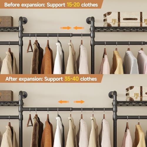 ComfyCorner Wall Mounted Garment Rack, Industrial Pipe Clothing Rack Black
