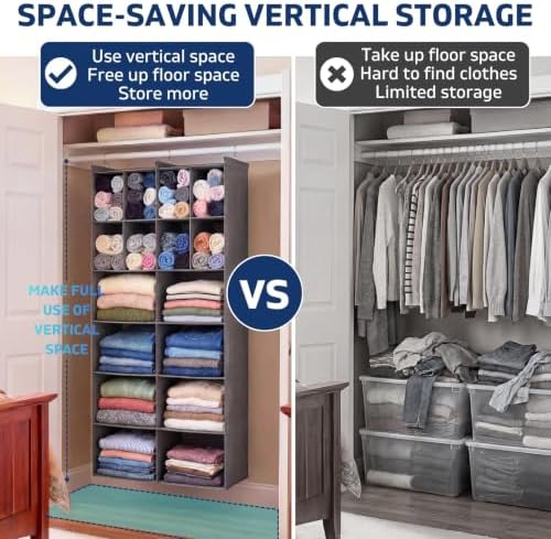 6 Tier Hanging Closet Organizer, 16 Compartments Dual Row Storage, Grey