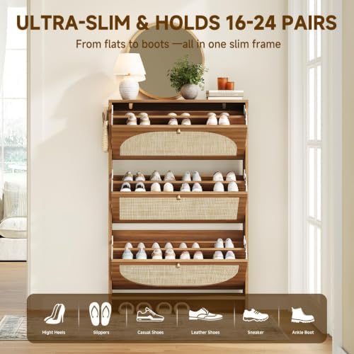 Nicetree Rattan Arched Accent Shoe Storage Cabinet - Freestanding Ultra Slim ...