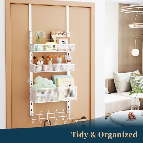 Consumest Over The Door Hooks Organizer - 4 Tier Door Coat Rack with 3 Basket...