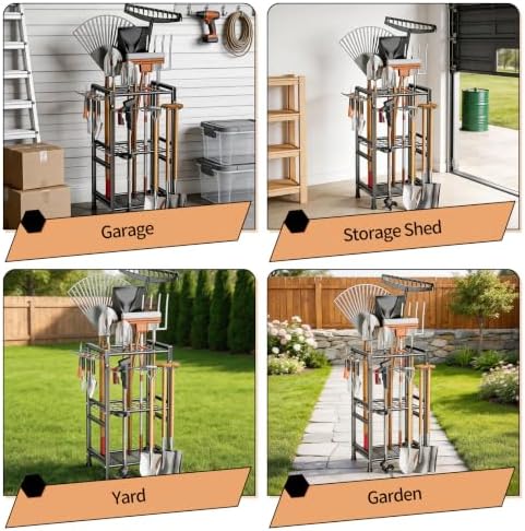Garden Tool Organizer Rack, Metal Garden Tool Storage Holder with 35 Tool Slo...