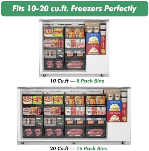 ADRIMER Freezer Organizer Bins, 2 Packs Foldable & Stackable Chest Freeze...