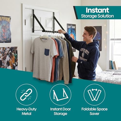 HOLDN’ STORAGE Over The Door Hanger Rack Foldable, Black