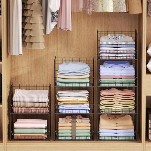 Jakyitvi 4-Tier Extra Height Stackable Closet Organizer – Foldable Storage Bi...