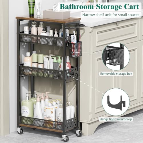 XYZLVSI 4 Tier Slim Storage Cart Laundry Room Organizer for Small Space