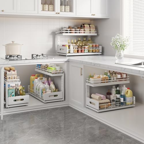 Under Sink Organizer Upgrade To Professional Rails,2-Tier Dual Pull Out Cabin...