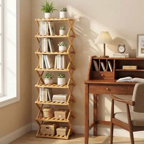 The 9-Tier No-Assembly Bamboo Rack, 7 Tier Bamboo Shoe Rack, Foldable Bamboo ...