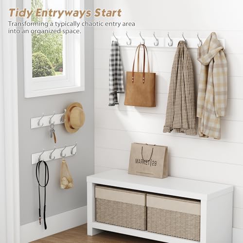 Forbena White Coat Rack Wall Mount 4-Pack, Coat Hanger Wall Mounted for Hangi...