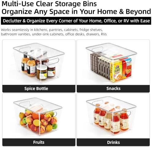 8 Pack Clear Plastic Storage Bins with Lids Stackable, XLarge