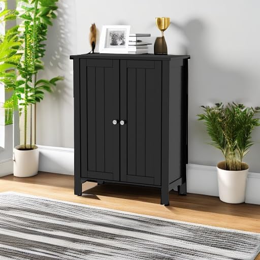 Tangkula Bathroom Floor Cabinet, with Double Door & Adjustable Shelf, 3 T...