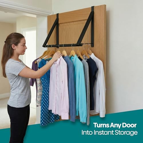 HOLDN’ STORAGE Over The Door Hanger Rack Foldable, Black