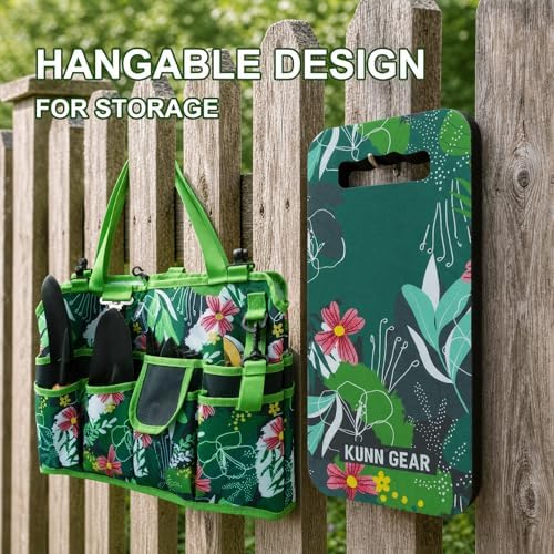 KUNN 5 Gallon Garden Bucket Tool Organizer & Kneeling Pad Set, Green