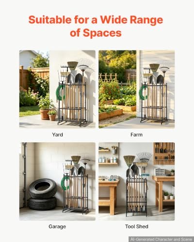 VEVOR Garden Tool Organizer, 35 Slots with Hooks, Metal Garage Storage Rack
