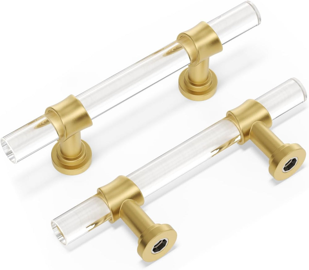 Peaha Acrylic Drawer Pulls, Kitchen Cabinet Handle 3 Inch 10 Pack, Gold Drawe...