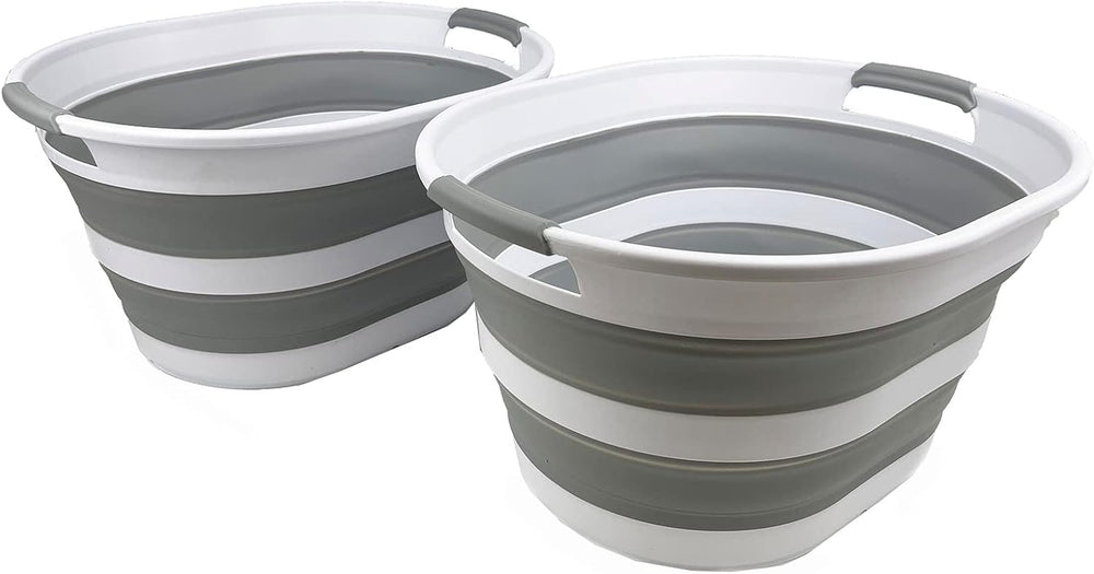 SAMMART 23L (6 Gallons) Set of 2 Collapsible Plastic Laundry Basket - Oval Tu...