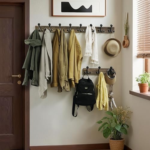 WEBI Coat Rack Wall Mount,24" Solid Wood Coat Hooks Wall Mounted Coat Ha...