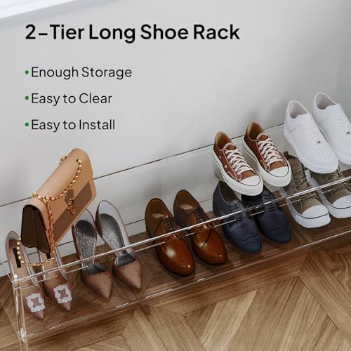 Aquiver Acrylic Long Shoe Rack - 2 Tier Shoe Organizer for Closet- Wide Shoe ...