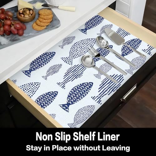 Blue Fish Drawer Shelf Liner for Kitchen Cabinets 15.7IN x 16.4FT