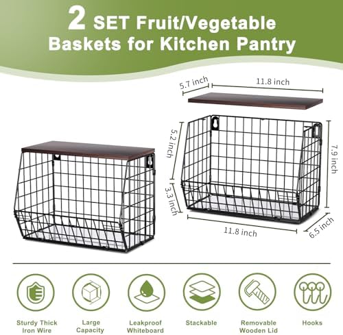 Wawocs Fruit Basket for Kitchen Counter 2 Tier Fruit Bowl, Stackable Wall Mou...