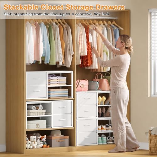 Hongtamoya 2-Pack Stackable Storage Drawers with Open Shelves, White
