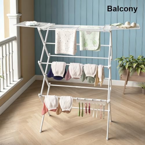 BUKFEN Expandable Clothes Drying Rack with Hook Bar, 3-Tier, Camping