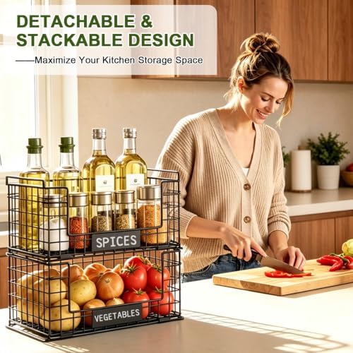 JKsmart 3 Pack XXL Stackable Wire Baskets, Pantry Organizers and Storage