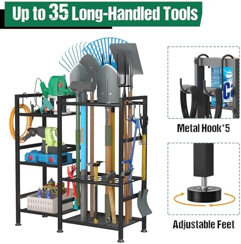 keomaisyto Garden Tool Organizer with Large Hooks, Garage Storage Rack
