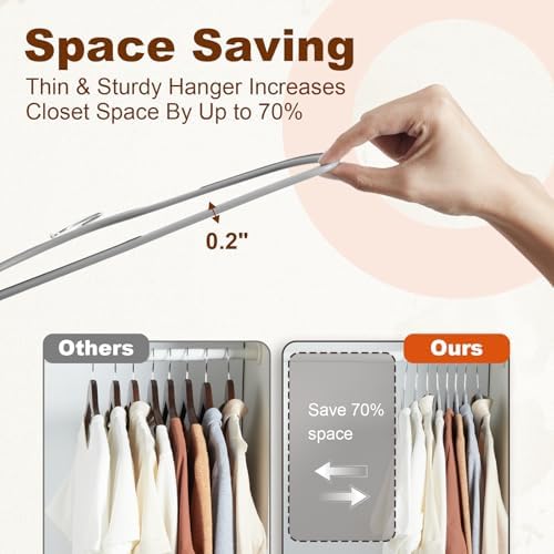 HOUSE DAY Non Slip Plastic Clothes Hangers 60 Pack with Rubber Pads, Grey