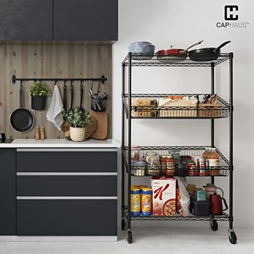 CAPHAUS NSF Commercial Heavy Duty 4 Tier Wire Shelving w/Two Rectangle Basket...