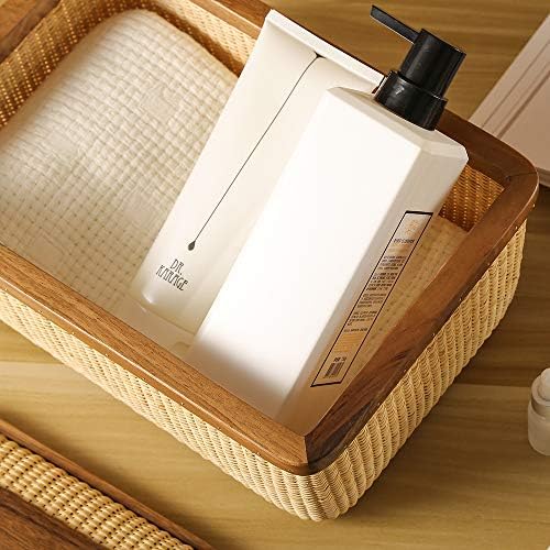 Cane-on-cane weave Storage Basket Box with Lid Multifunctional Storage Organi...