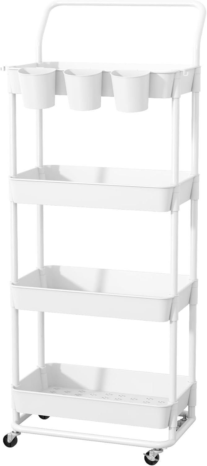 Buzowruil 4-Tier Rolling Utility Cart, Storage Cart with Handle Multi-Purpose...