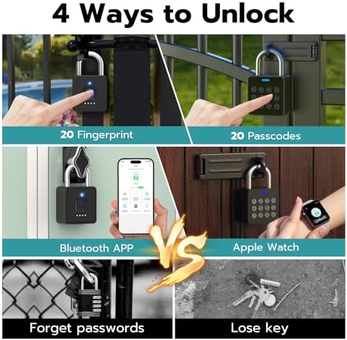 Fingerprint Gym Locker Lock with Code Keypad, Weatherproof Padlock