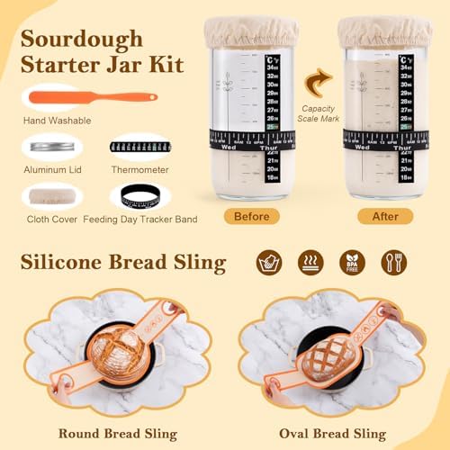 Sourdough Starter Kit with Banneton Bread Proofing Basket Set, 9" Round ...