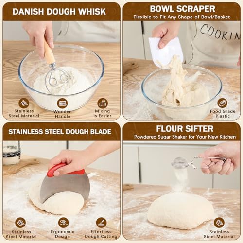 Sourdough Starter Kit Bread Baking Supplies, 10" Round Oval Banneton