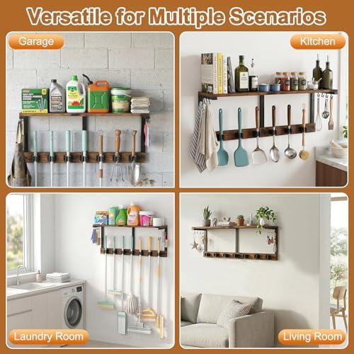 Housolution Wall Mount Broom Holder Hanger Laundry Room Storage Shelves