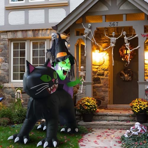 LANGXUN 8ft Witch Riding Black Cat Halloween Inflatable