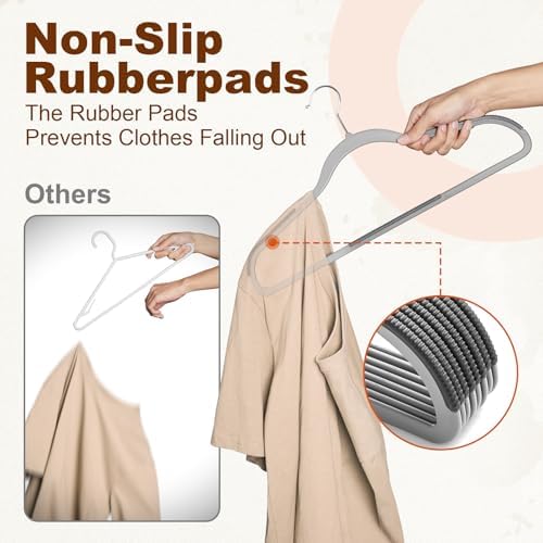 HOUSE DAY Non Slip Plastic Clothes Hangers 60 Pack with Rubber Pads, Grey