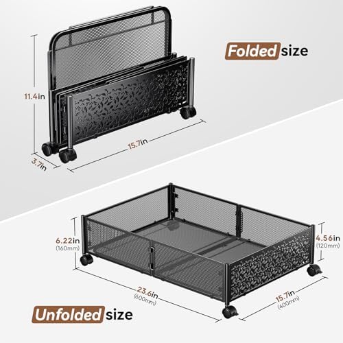 PHINOX Under Bed Storage Container with wheels,Patterned,Metal,2 Pack,Black