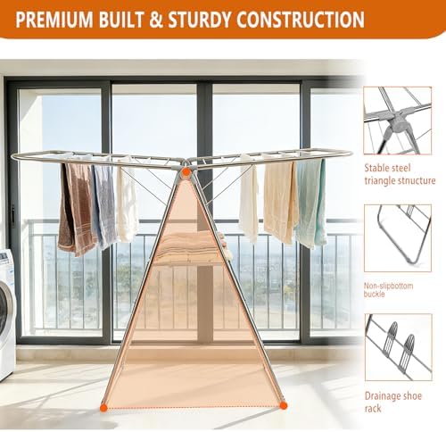 Clothes Drying Rack Foldable -Height Adjustable Laundry Drying Rack Large Spa...