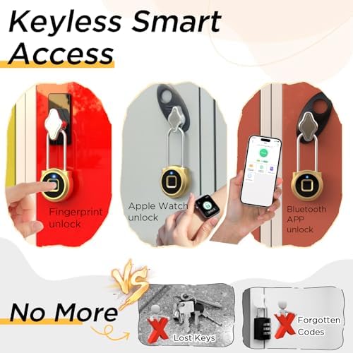 Fingerprint Lock - 2.1 Inch Long Shackle Combination Lock with Fingerprint Bl...