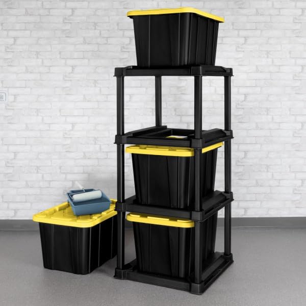 Sterilite 4-Tier Tote Rack with 4-Pack 27 Gallon Industrial Storage Totes