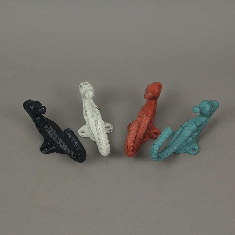Zeckos Set of 4 Coastal Seahorse Decorative Wall Hooks, 5 Inch Coral Orange