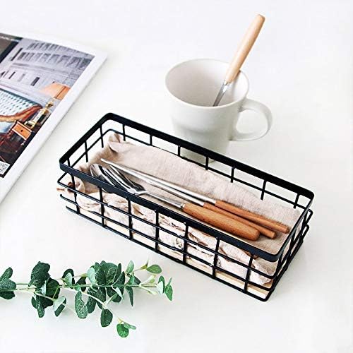 TIEYIPIN Small Metal Wire Storage Basket, Detachable Wood Base Storage Organi...