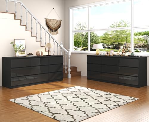 JassmiPkwy 70 INCH 9 Drawers Dresser with Power Outlet, Wide High Gloss Chest...